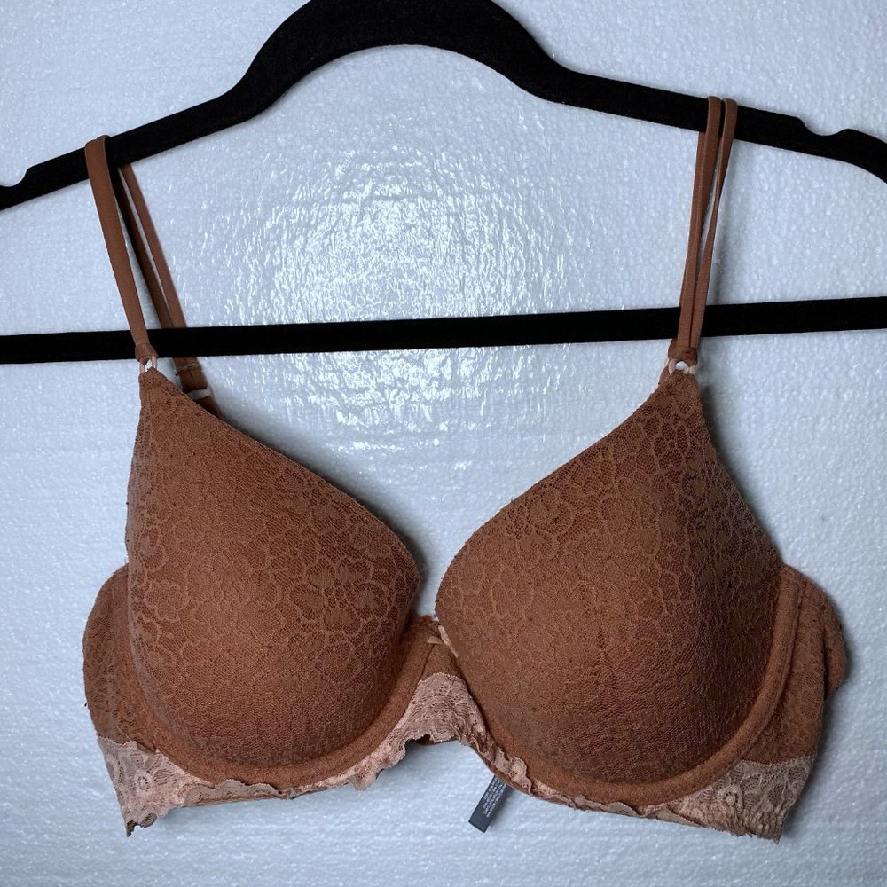 Aerie Size 34 D Orange Lace Underwire Floral Full Coverage Bra Everyday Lined